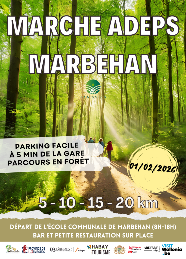 affiche de la marche adeps à marbehan en forêt le 01 février 2026